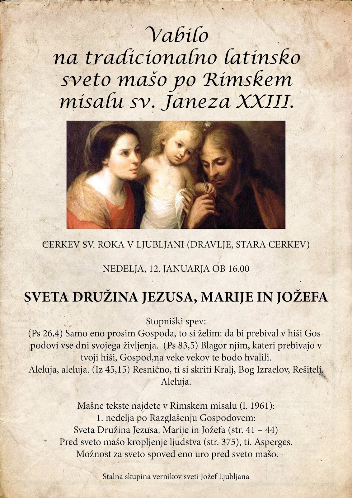 Read more about the article Vabilo na tradicionalno latinsko sveto mašo – 12. 1. 2020